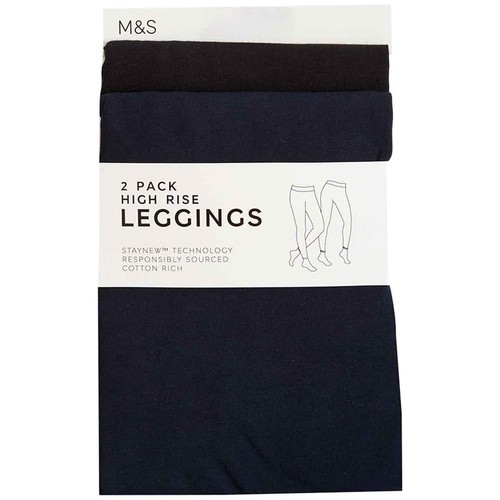 M&S Womens High Waisted Leggings, Size 18, Short, Blue/Black