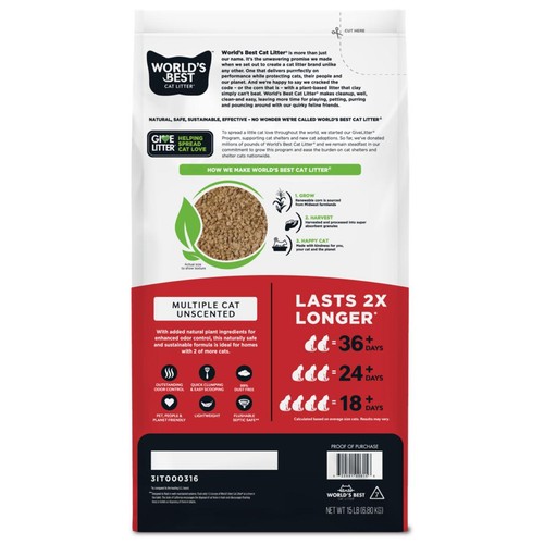 World's Best Multiple Cat Unscented Clumping Cat Litter