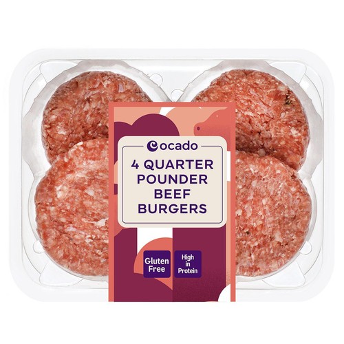 Ocado 4 Quarter Pounder Beef Burgers