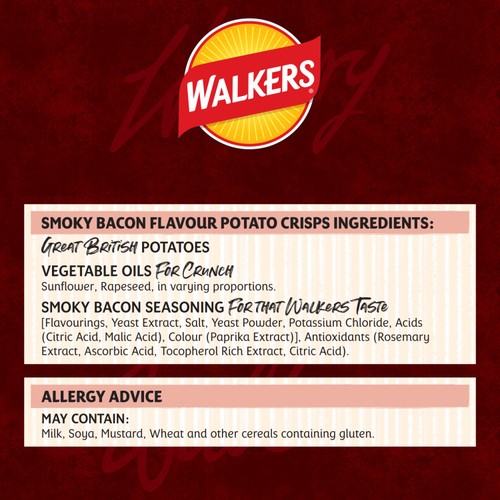 Walkers Smoky Bacon Multipack Crisps 6x25g