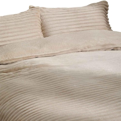 M&S Cloud Fleece Striped Bedding Set, Single, Neutral