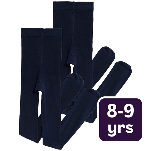 M&S Girls Cotton Rich School Tights, 8-9 Years, Navy