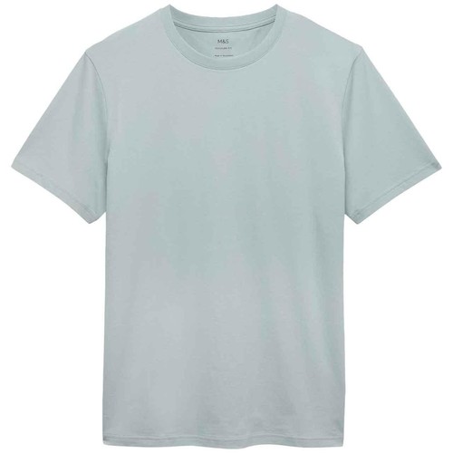 M&S Mens Regular Fit Crew Neck T-Shirt, M, Soft Blue