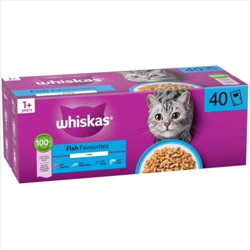 Whiskas 1+ Adult Wet Cat Food Pouches Fish Favourites in Jelly 