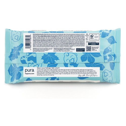 Pura Plastic Free Flushable Baby Wipes 12 x 60pk