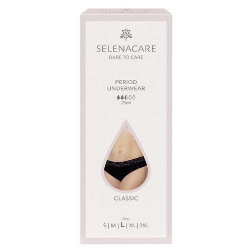 SELENACARE, Menstrual Undies, CLASSIC, Black, Size L