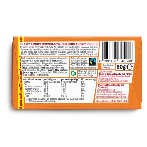 Tony's Chocolonely Caramel Sea Salt Small Snack Bar