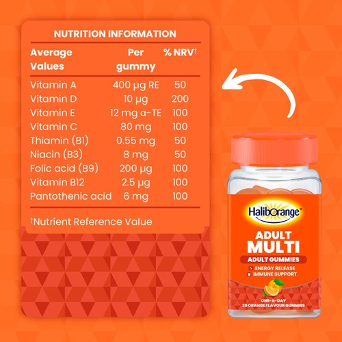 Haliborange Adult Multivitamin Energy & Immune Support Orange Gummies 