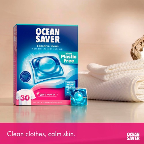 OceanSaver Plastic Free 30 Sensitive Non-Bio Pods Washing Capsules Sea Salt
