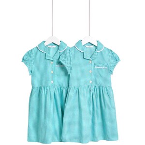 M&S Girls Cotton Rich School Dresses, 8-9 Years, Light Blue