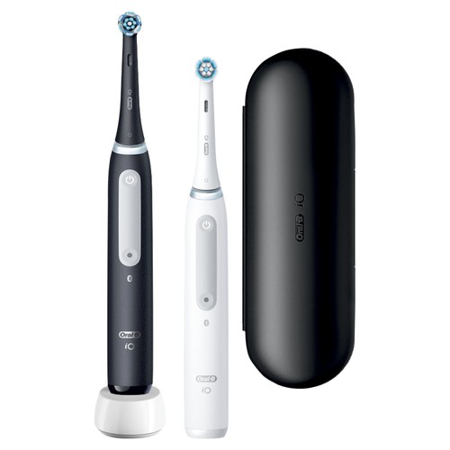 Oral-B iO4 Black & White Electric Toothbrush Duo Pack + Travel Case