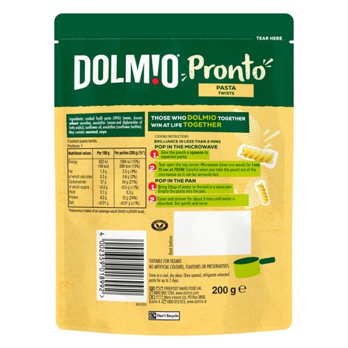 Dolmio Twists Pouch Fusilli Microwave Pasta Meal
