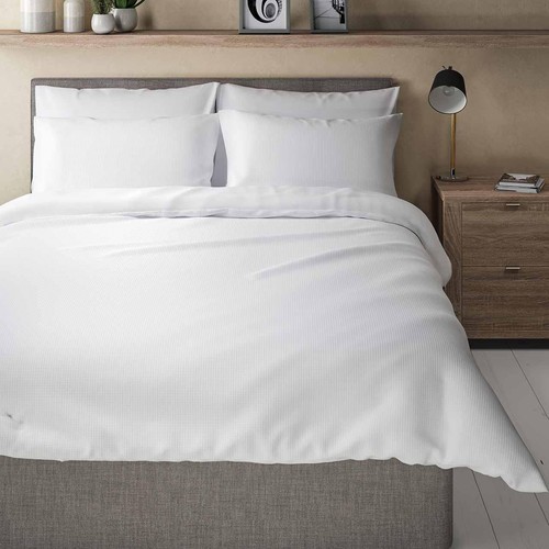 M&S Pure Cotton Waffle Bedding Set, King Size (5 ft), White