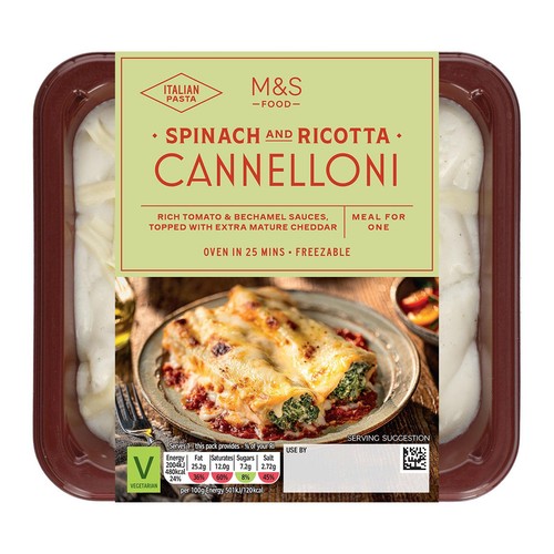 M&S Spinach & Ricotta Cannelloni Serves 1
