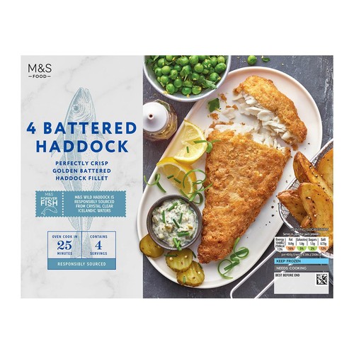 M&S 4 Battered Haddock Fillets Frozen