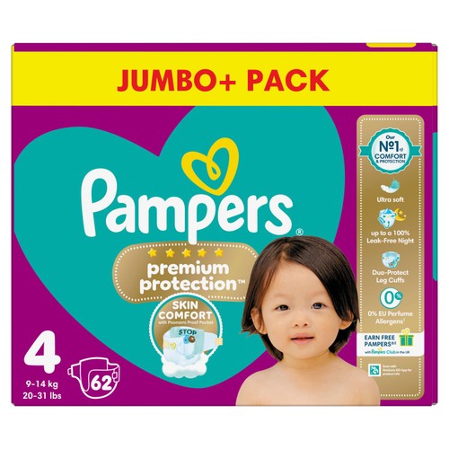 Pampers Premium Protection Nappies, Size 4 (9-14kg) Jumbo+ Pack