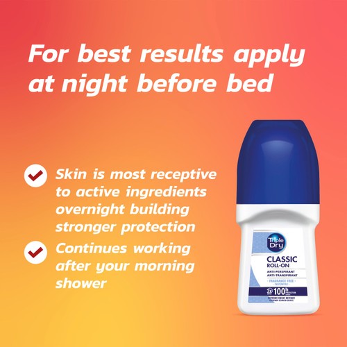 Triple Dry Classic Fragrance-Free Anti-Perspirant Roll On 100-Hours