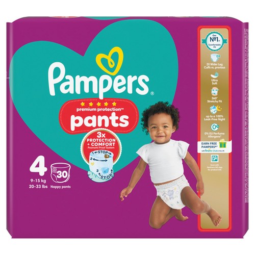 Pampers Premium Protection Nappy Pants, Size 4 (9-15kg) Essential Pack