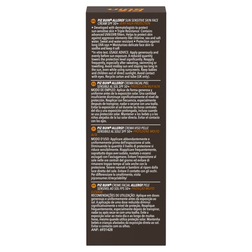 Piz Buin Allergy Sun Sensitive Skin Face Cream SPF50+
