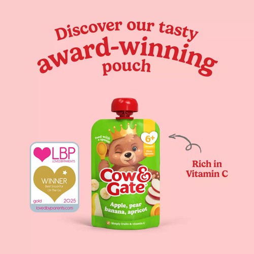 Cow & Gate Fruit Apple Pear Banana & Apricot Baby Pouch 6+ Months