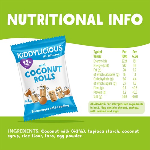 Kiddylicious Original Mini Coconut Rolls Baby Snacks Multi