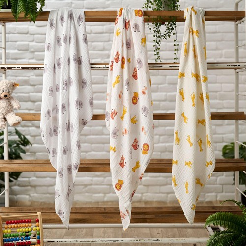 Bloomsbury Mill Organic Muslin Swaddle Blankets, Jungle Cubs. 3 pack