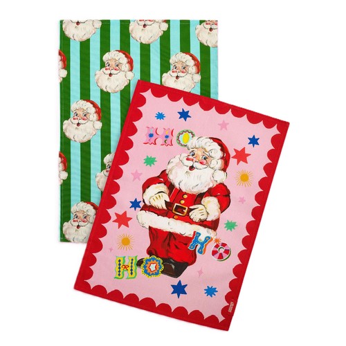 Eleanor Bowmer Jolly Santa Tea Towel Pair