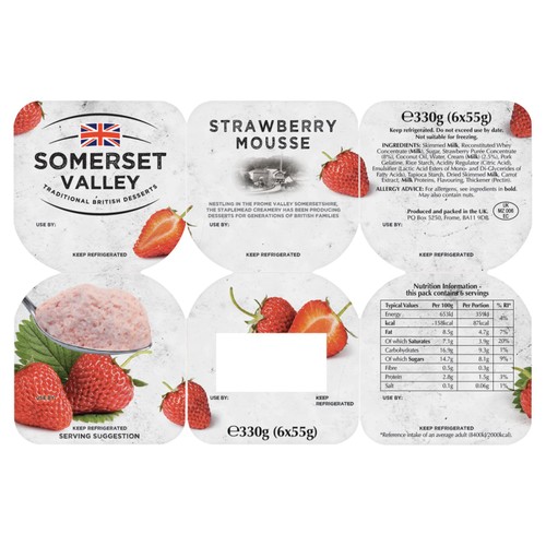 Somerset Valley Strawberry Mousse, 6 x 55g