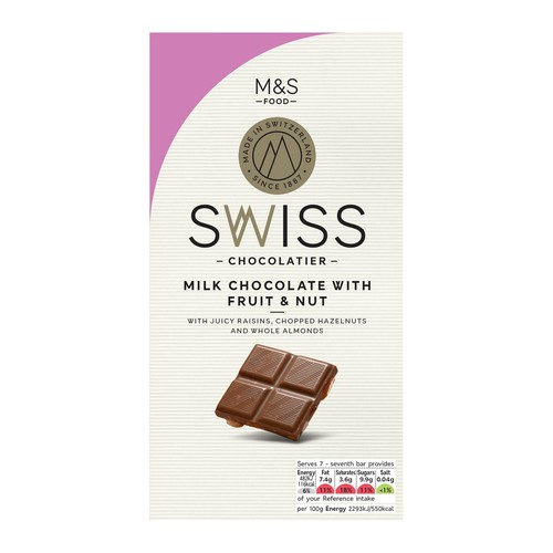 M&S Swiss Extra Fine Milk Chocolate with Fruit & Nut