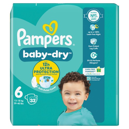 Pampers Baby-Dry Nappies, Size 6 (13-18kg) Essential Pack