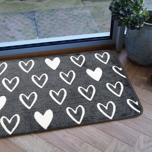 Mighty Mats Supersoft Washable Mat Grey Hearts