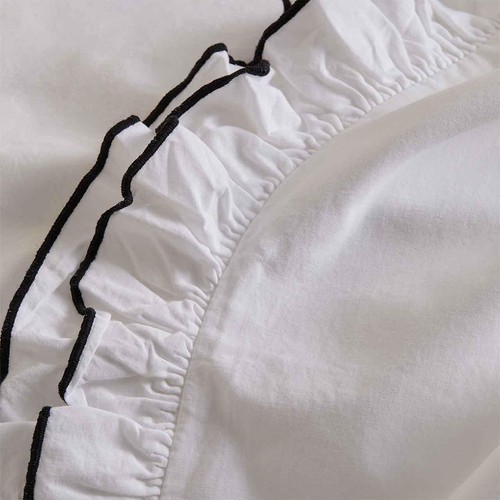 M&S Pure Cotton Double Ruffle Bedding Set, (4 ft 6), Black