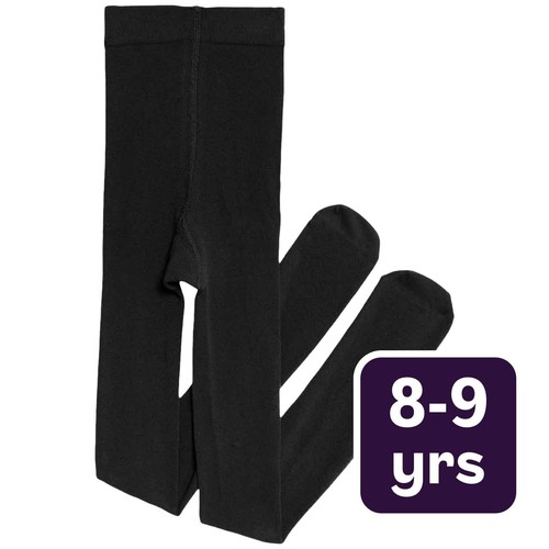 M&S Girls Cotton Rich School Tights, 8-9 Years, Black