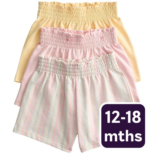 M&S Girls Pure Cotton Multi Pattern Shorts, 12-18 Months, Multi