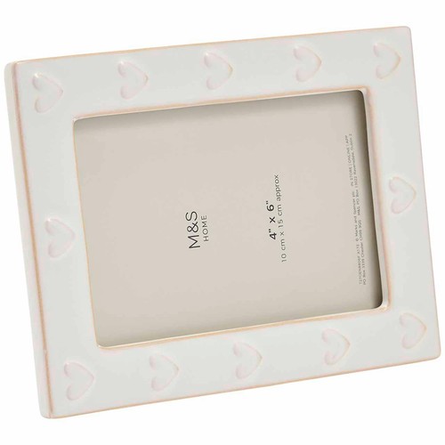 M&S Collection Ceramic Heart Photo Frame 4x6 Inch, One Size, White
