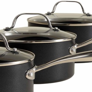 M&S Collection 3 Piece Black Aluminium Non Stick Pan Set 'One Size Black