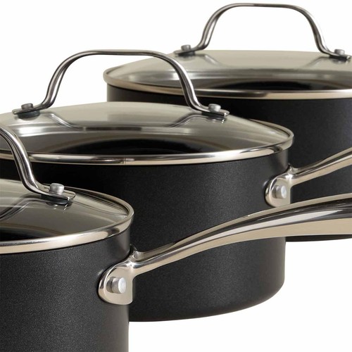 M&S 3 Piece Aluminium Non-Stick Pan Set, Black