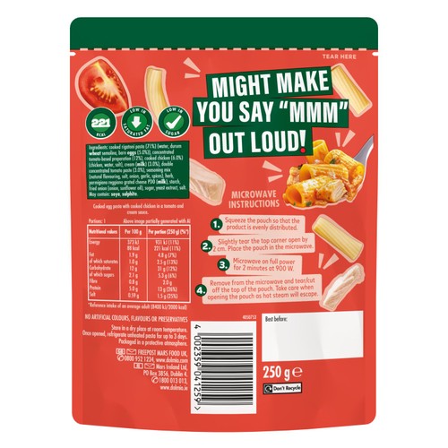 Dolmio Feasts Creamy Tomato & Chicken Rigatoni Microwave Pasta Meal