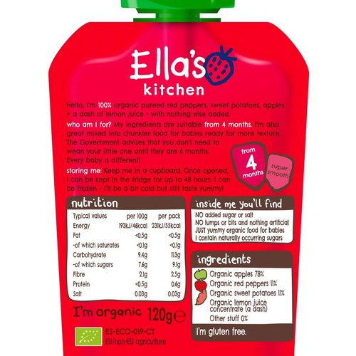 Ella's Kitchen Apples, Sweet Potatoes and Peppers Baby Food Pouch 4+ Months
