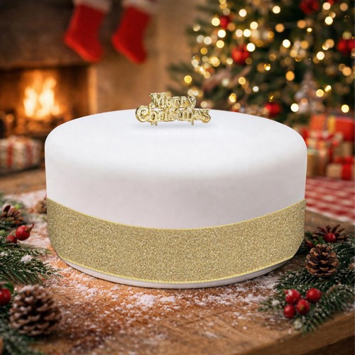 Gold Sparkle Sheer Cake Ribbon & Motto Topper