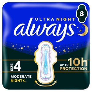 Always Ultra Sanitary Towels Secure Night Size 4 Wings X8 Pads