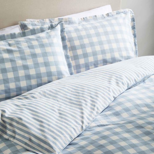 M&S Cotton Gingham Bedding Set, Single Blue
