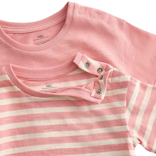 M&S Girls Pure Cotton Patterned Tops, 6-9 Months, Pink Mix