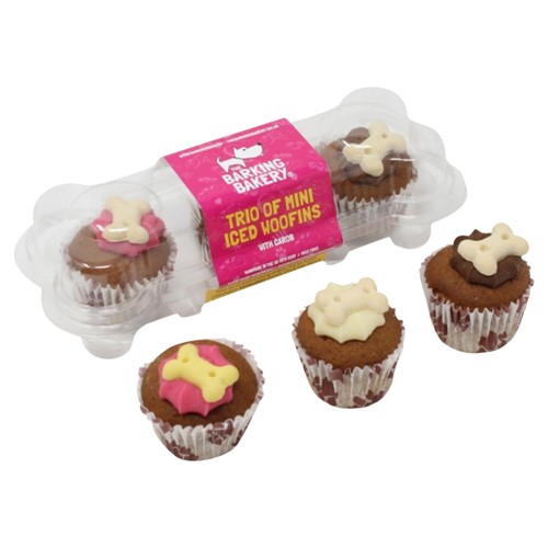 The Barking Bakery Trio of Mini Woofins Dog Treat Muffins, Iced