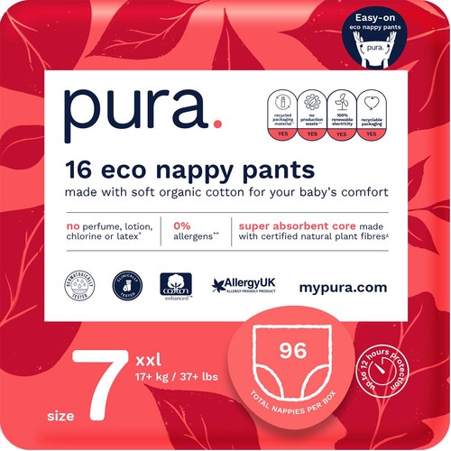 Pura High Performance Eco Nappy Pants Size 7 (17+ kg) Mega Pack