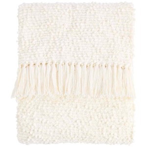 Pure Cotton Boucle Throw, Cream