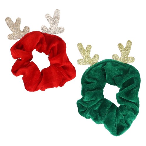 Glitter Antler Red/Green Scrunchie Set of 2