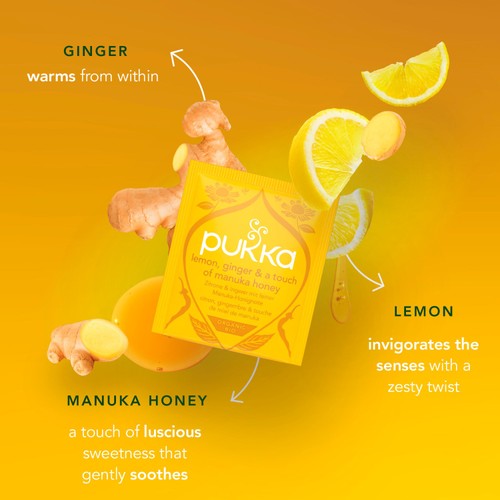 Pukka Organic Lemon, Ginger&Manuka Honey Tea x20 Compostable Herbal TeaBags