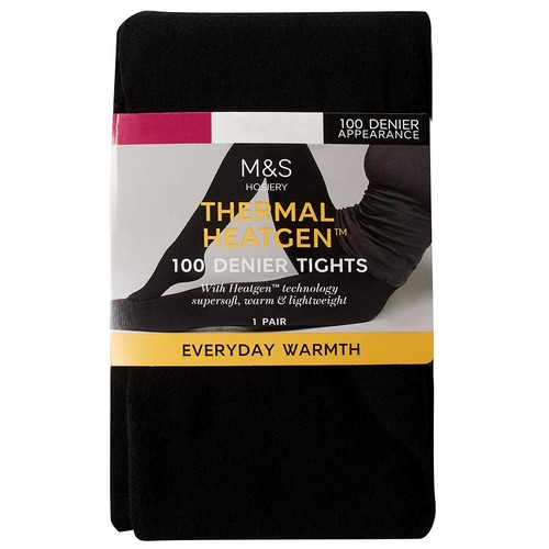 M&S Womens 100 Denier Thermal Heatgen Opaque Tights, XL, Black