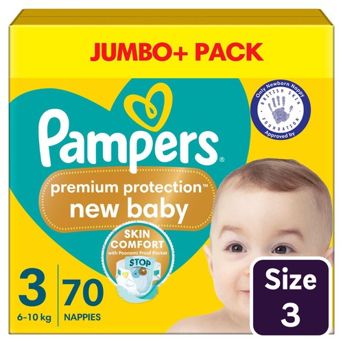 Pampers New Baby Nappies, Size 3 (6-10kg) Jumbo+ Pack